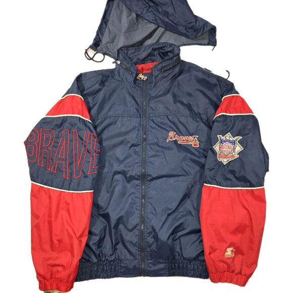 MLB Starter Full Zip Atlanta Braves Nylon Windbreaker Jacket Mens Large - Picture 1 of 16